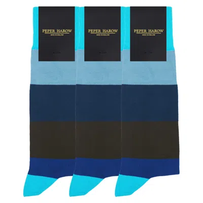 Peper Harow - Made In England Men's Blue Groomsmen's Socks Bundle - Block Stripe Aqua