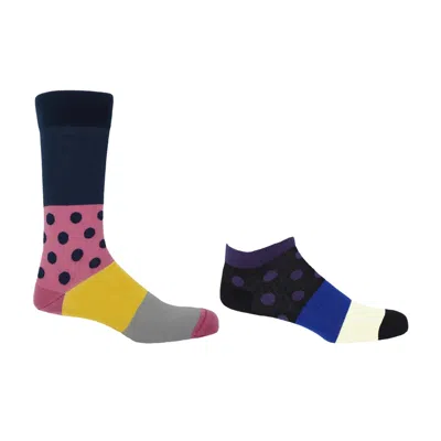 Peper Harow - Made In England Men's Blue Mayfair Luxury Navy Crew & Purple Trainer Men's Socks Bundle