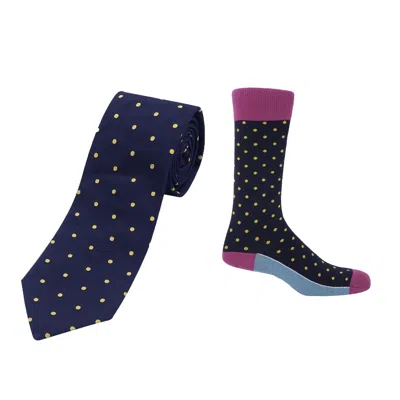 Peper Harow - Made In England Men's Blue Midnight Pin Polka Tie & Socks Groom's Set
