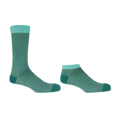 Peper Harow - Made In England Men's Green Lux Taylor Turquoise Luxury Crew & Trainer Men's Socks Bundle