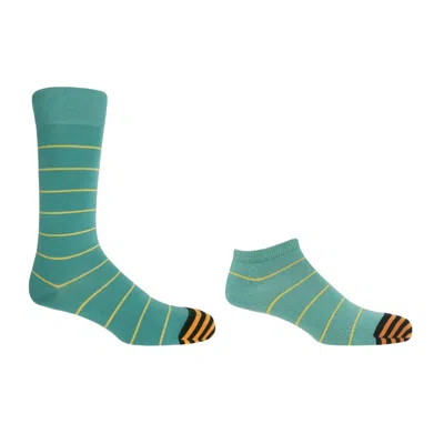 Peper Harow - Made In England Men's Green Thin Stripe Teal Luxury Crew & Trainer Men's Socks Bundle