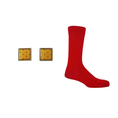 Peper Harow - Made In England Men's Groom's Set - Classic Red Socks & Honey Cufflink