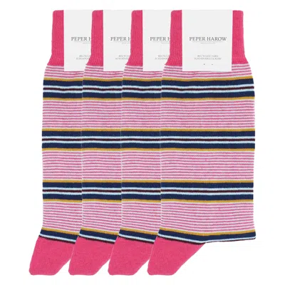 Peper Harow - Made In England Men's Groomsmen's Socks Bundle - Multistripe Pink