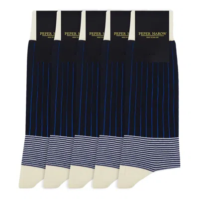 Peper Harow - Made In England Men's Groomsmen's Socks Bundle - Oxford Stripe Black