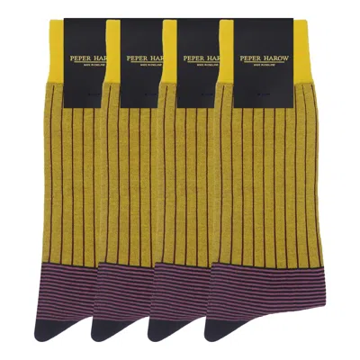 Peper Harow - Made In England Men's Groomsmen's Socks Bundle - Oxford Stripe Yellow