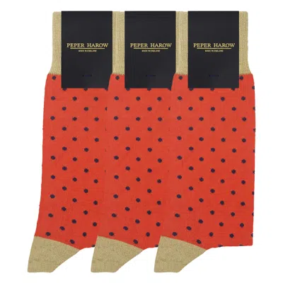 Peper Harow - Made In England Men's Groomsmen's Socks Bundle - Pin Polka Orange