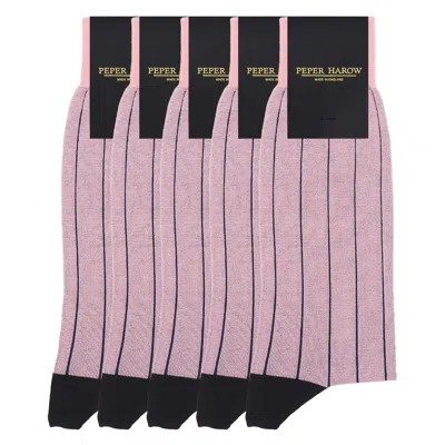 Peper Harow - Made In England Men's Groomsmen's Socks Bundle - Pin Stripe Pink