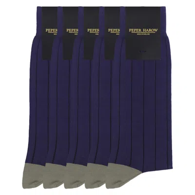Peper Harow - Made In England Men's Groomsmen's Socks Bundle - Pin Stripe Purple