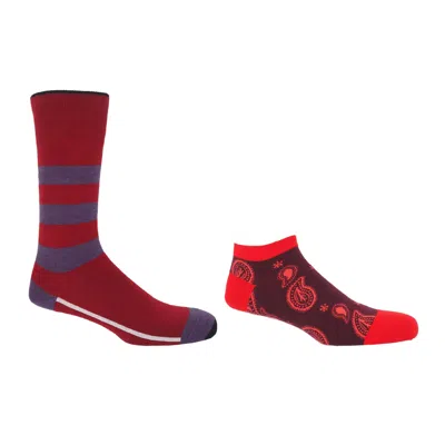 Peper Harow - Made In England Men's Luxury Equilibrium Red Crew & Paisley Burgundy Trainer Men's Socks Bundle