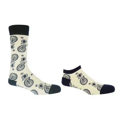 Peper Harow - Made In England Men's Neutrals Paisley Cream Luxury Crew & Trainer Men's Socks Bundle In White