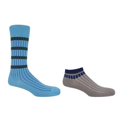 Peper Harow - Made In England Men's Old School Blue Luxury Crew & Grey Trainer Men's Socks Bundle