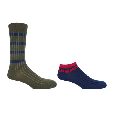 Peper Harow - Made In England Men's Old School Olive Luxury Crew & Navy Trainer Men's Socks Bundle In Blue/green