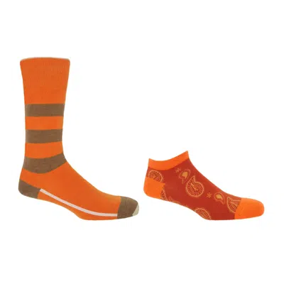 Peper Harow - Made In England Men's Orange Equilibrium Luxury Crew & Paisley Trainer Men's Socks Bundle