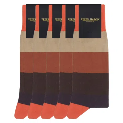 Peper Harow - Made In England Men's Orange Groomsmen's Socks Bundle - Block Stripe Autumn