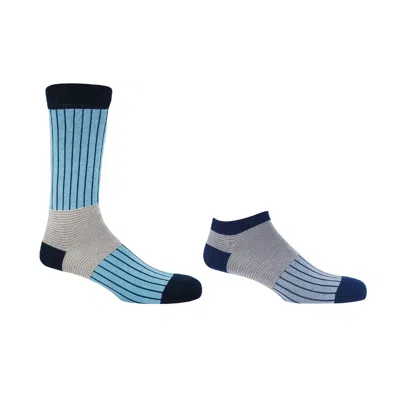 Peper Harow - Made In England Men's Oxford Stripe Blue Luxury Crew & Trainer Men's Socks In Multi