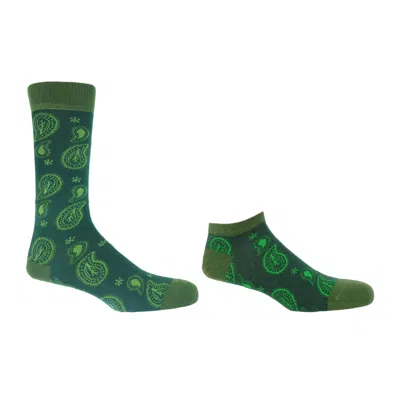Peper Harow - Made In England Men's Paisley Green Luxury Crew & Trainer Men's Socks Bundle