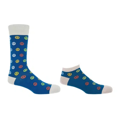 Peper Harow - Made In England Men's Peace Blue Luxury Crew & Trainer Men's Socks Bundle