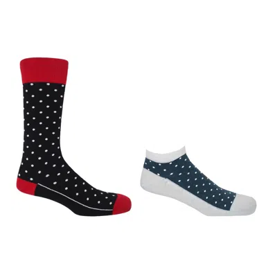 Peper Harow - Made In England Men's Pin Polka Luxury Black Crew & White Trainer Men's Socks Bundle