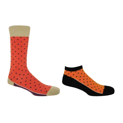 Peper Harow - Made In England Men's Pin Polka Orange Luxury Crew & Trainer Men's Socks Bundle