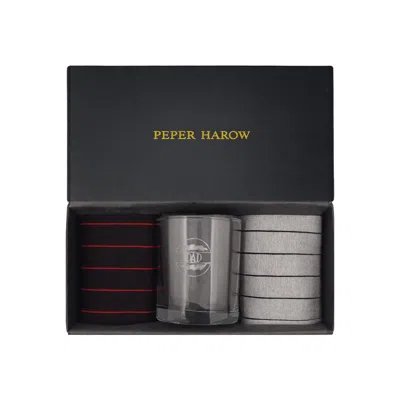 Peper Harow - Made In England Men's Pin Stripe Black & Grey Luxury Socks Gift Box With Dad Glass In Multi
