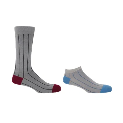 Peper Harow - Made In England Men's Pin Stripe Grey Luxury Crew & Trainer Men's Socks Bundle In Gray