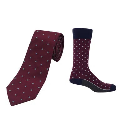 Peper Harow - Made In England Men's Red Burgundy Pin Polka Tie & Socks Groom's Set