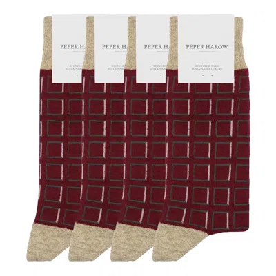 Peper Harow - Made In England Men's Red Groomsmen's Socks Bundle - Cube Burgundy