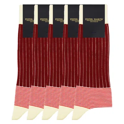 Peper Harow - Made In England Men's Red Groomsmen's Socks Bundle - Oxford Stripe Burgundy