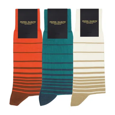Peper Harow - Made In England Men's Socks Bundle - Retro Stripe Summer In Multi