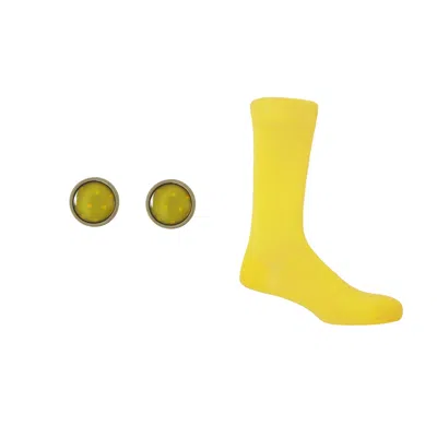Peper Harow - Made In England Men's Yellow Groom's Set - Classic Sunshine Socks & Olive Cufflink