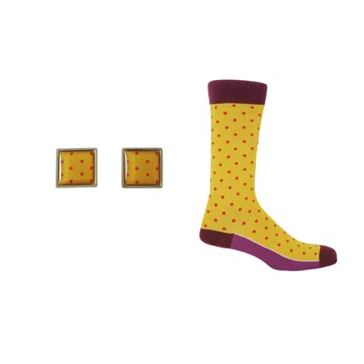 Peper Harow - Made In England Men's Yellow Groom's Set - Pin Polka Socks & Honey Cufflink