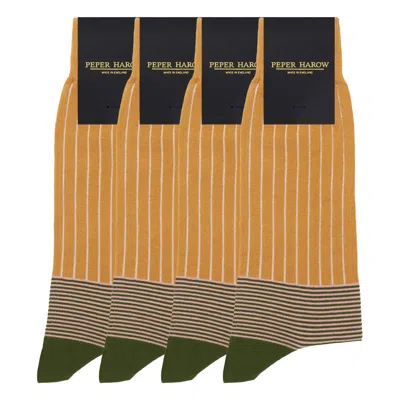 Peper Harow - Made In England Men's Yellow Groomsmen's Socks Bundle - Oxford Stripe Mustard