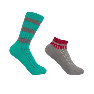 Peper Harow - Made In England Old School Teal Luxury Crew & Grey Trainer Women's Socks Bundle In Blue/gray