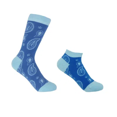 Peper Harow - Made In England Paisley Blue Luxury Crew & Trainer Women's Socks Bundle