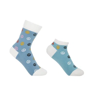 Peper Harow - Made In England Peace Blue Luxury Crew & Trainer Women's Socks Bundle