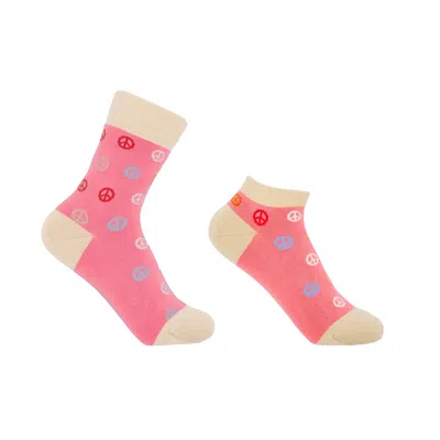 Peper Harow - Made In England Peace Pink Luxury Crew & Trainer Women's Socks Bundle