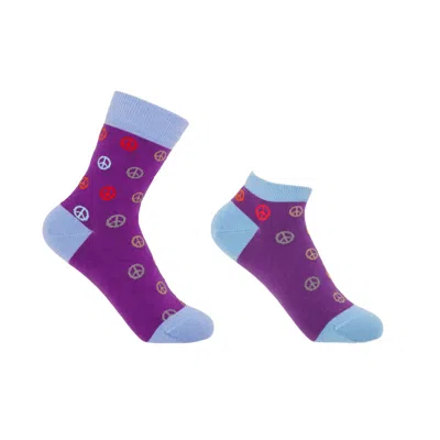 Peper Harow - Made In England Peace Purple Luxury Crew & Trainer Women's Socks Bundle