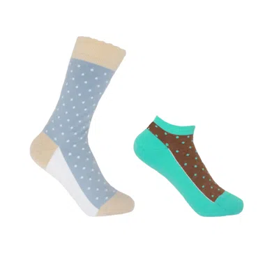 Peper Harow - Made In England Pin Polka Ocean Blue Luxury Crew & Trainer Women's Socks Bundle