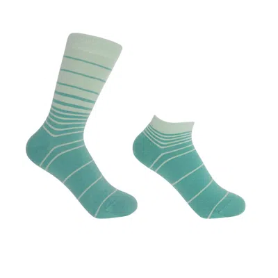 Peper Harow - Made In England Retro Stripe Green Luxury Crew & Trainer Women's Socks Bundle