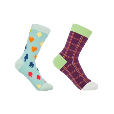 Peper Harow - Made In England Royal Flush Blue & Grid Purple Women's Socks Bundle In Animal Print