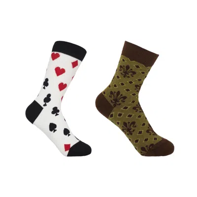 Peper Harow - Made In England Royal Flush White & Fleur De Lis Green Women's Socks Bundle In Multi