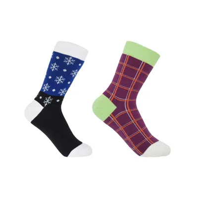 Peper Harow - Made In England Snowflake Blue & Grid Purple Women's Socks Bundle In Multi