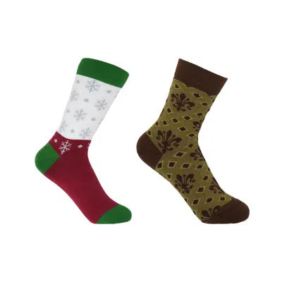 Peper Harow - Made In England Snowflake White & Fleur De Lis Green Women's Socks Bundle