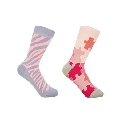 Peper Harow - Made In England Zebra Purple & Jigsaw Pink Women's Socks Bundle In Multi
