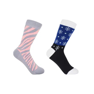 Peper Harow - Made In England Zebra Purple & Snowflake Blue Women's Socks Bundle In Multi