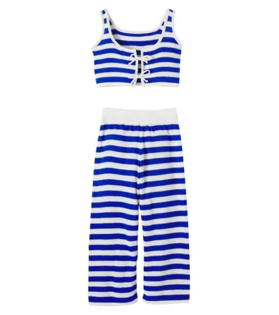 Pepita & Me Kids' Crochet Striped Cotton-blend Top And Pants Set In Multi