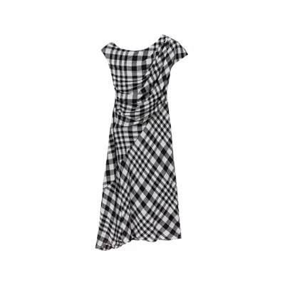 Peploum Women's White / Black Ama Drapped Dress In Checkered Pattern In White/black