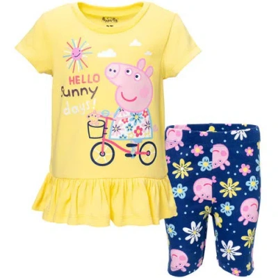 Peppa Pig Kids'  T-shirt & Bike Shorts Set In Yellow