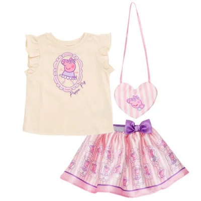 Peppa Pig Kids'  T-shirt And Satin Skirt Set With Bag In Multi