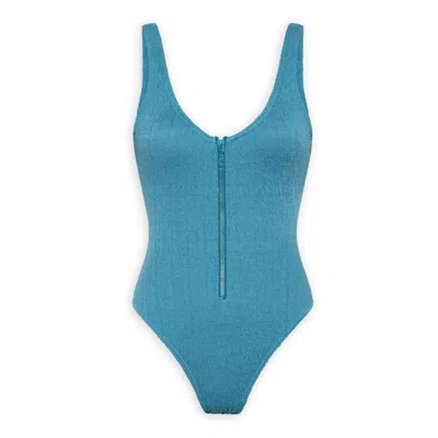 Pepper Vally Women's Swimwear Onepiece Ζipper Aegean Blue